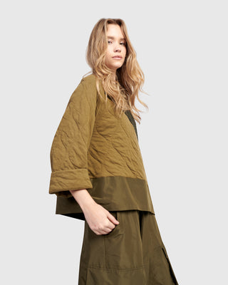 Alembika UT612K Urban Angled Mix Fabric Top, Khaki - Statement Boutique