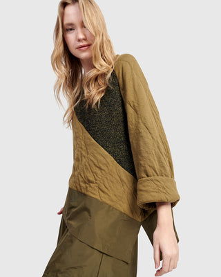 Alembika UT612K Urban Angled Mix Fabric Top, Khaki - Statement Boutique