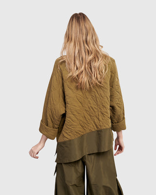 Alembika UT612K Urban Angled Mix Fabric Top, Khaki - Statement Boutique
