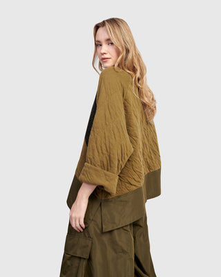 Alembika UT612K Urban Angled Mix Fabric Top, Khaki - Statement Boutique