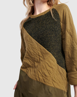 Alembika UT612K Urban Angled Mix Fabric Top, Khaki - Statement Boutique