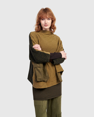 Alembika UT611K Urban Boxy Stepped Hem Top, Khaki - Statement Boutique