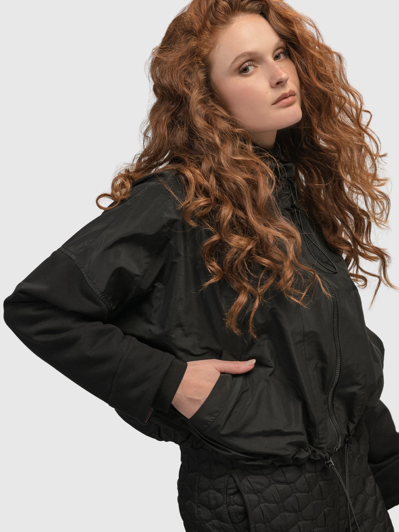 Alembika (Pre-Order) Urban Taffeta Cropped Cinch Jacket, Black - Statement Boutique