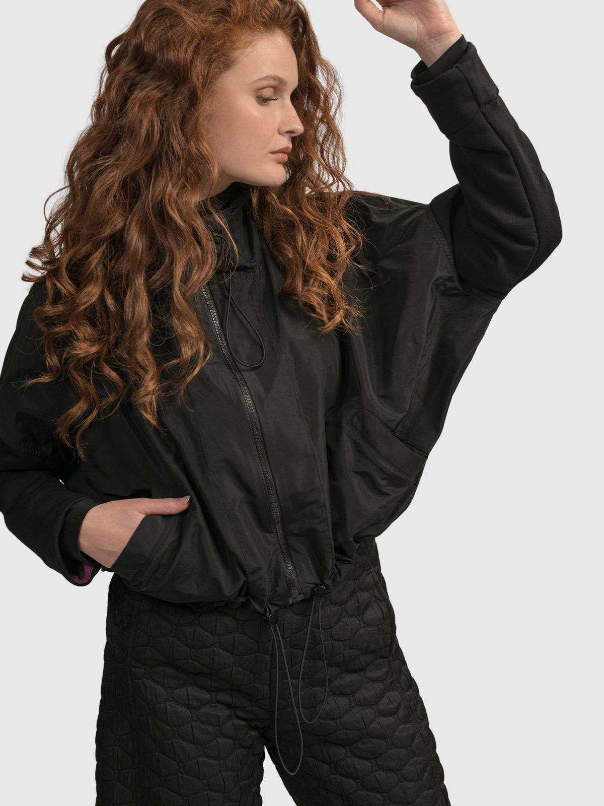 Alembika (Pre-Order) Urban Taffeta Cropped Cinch Jacket, Black - Statement Boutique
