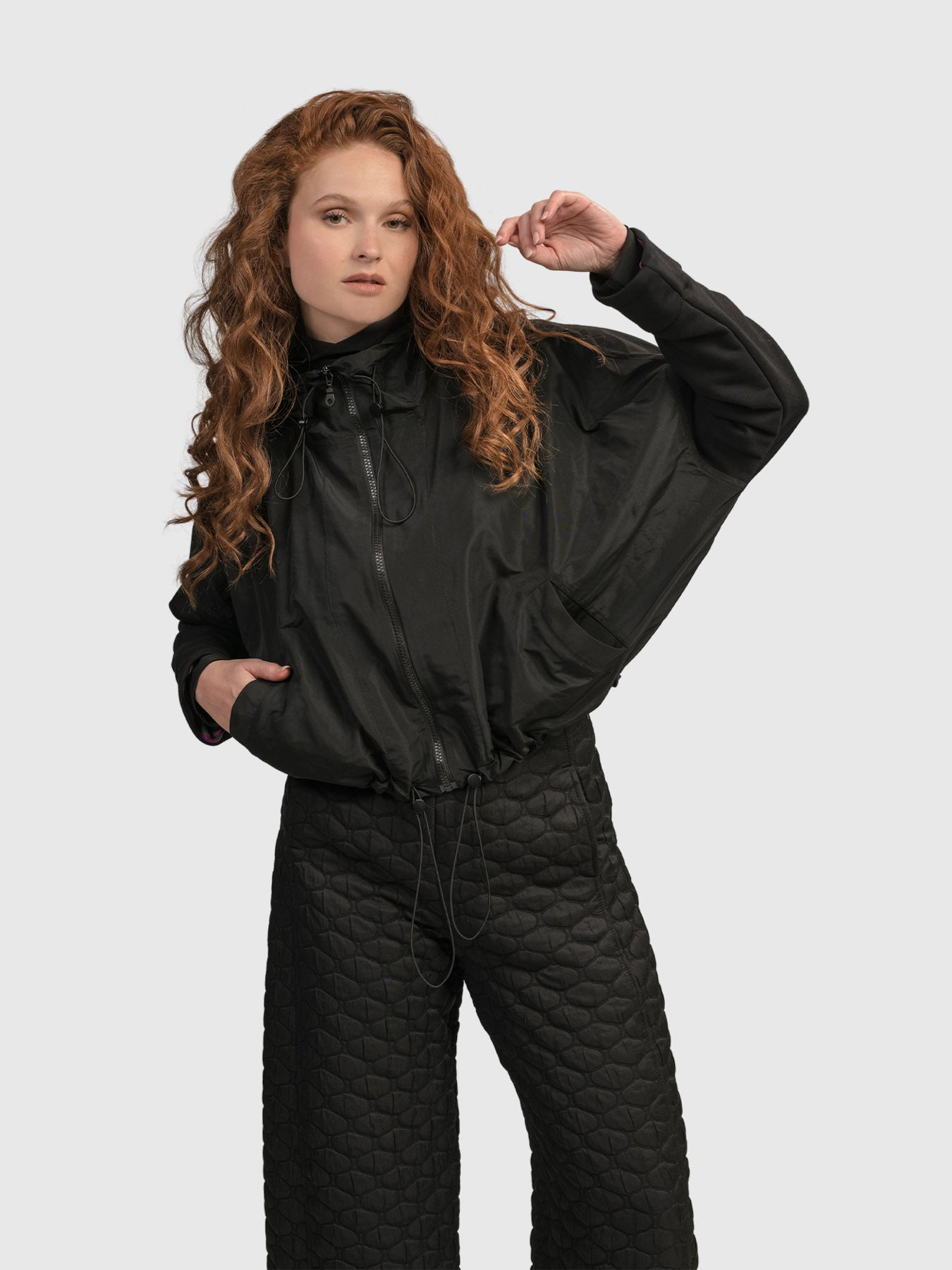 Alembika (Pre-Order) Urban Taffeta Cropped Cinch Jacket, Black - Statement Boutique