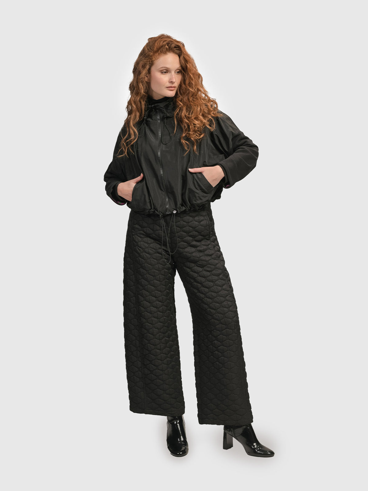 Alembika (Pre-Order) Urban Taffeta Cropped Cinch Jacket, Black - Statement Boutique