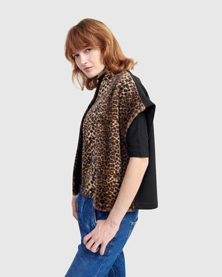 Alembika UJ654L Urban Faux Fur Jacket Vest, Leopard - Statement Boutique