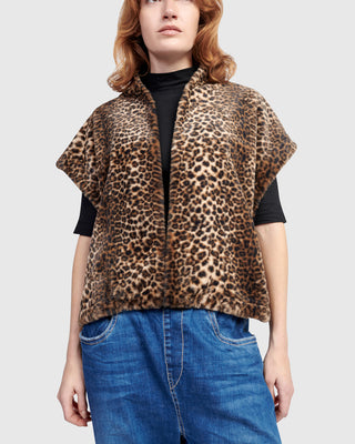 Alembika UJ654L Urban Faux Fur Jacket Vest, Leopard - Statement Boutique