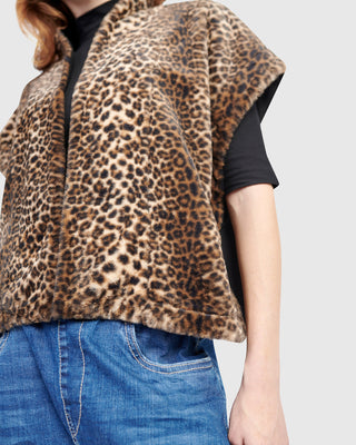 Alembika UJ654L Urban Faux Fur Jacket Vest, Leopard - Statement Boutique