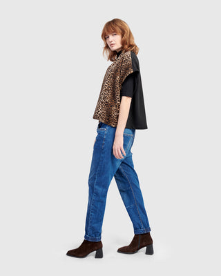 Alembika UJ654L Urban Faux Fur Jacket Vest, Leopard - Statement Boutique
