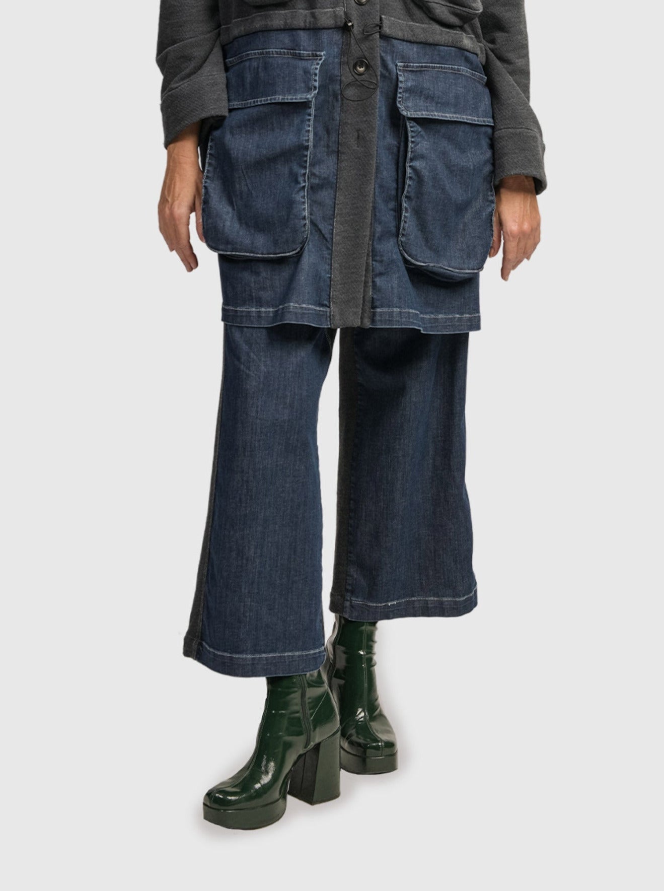 Alembika (Pre-Order) Urban Mixed Fabric Straight Leg Crop Pant, Denim - Statement Boutique