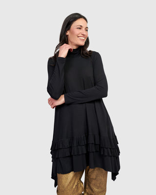 Alembika UT641B Urban Mock Neck Ruffle Tunic, Black - Statement Boutique