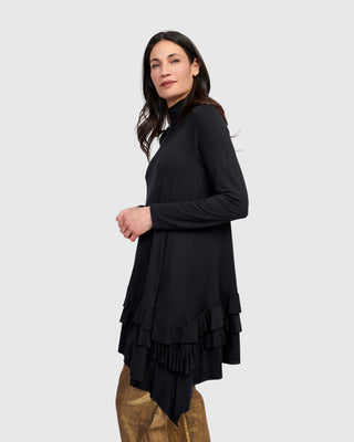 Alembika UT641B Urban Mock Neck Ruffle Tunic, Black - Statement Boutique