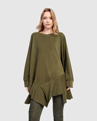 Alembika UT613O Urban Oversized Ruffle Sweatshirt, Olive - Statement Boutique