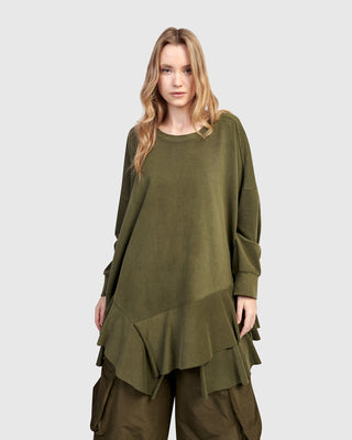 Alembika UT613O Urban Oversized Ruffle Sweatshirt, Olive - Statement Boutique