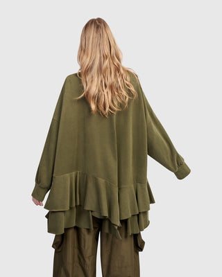 Alembika UT613O Urban Oversized Ruffle Sweatshirt, Olive - Statement Boutique