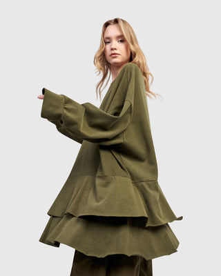 Alembika UT613O Urban Oversized Ruffle Sweatshirt, Olive - Statement Boutique
