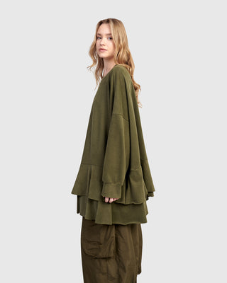 Alembika UT613O Urban Oversized Ruffle Sweatshirt, Olive - Statement Boutique