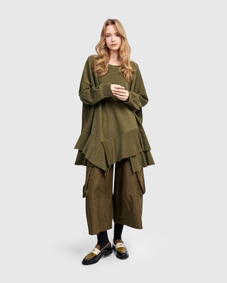 Alembika UT613O Urban Oversized Ruffle Sweatshirt, Olive - Statement Boutique
