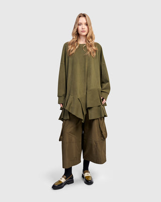 Alembika UT613O Urban Oversized Ruffle Sweatshirt, Olive - Statement Boutique