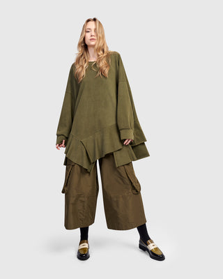 Alembika UT613O Urban Oversized Ruffle Sweatshirt, Olive - Statement Boutique