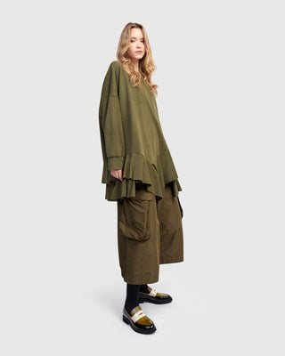 Alembika UT613O Urban Oversized Ruffle Sweatshirt, Olive - Statement Boutique