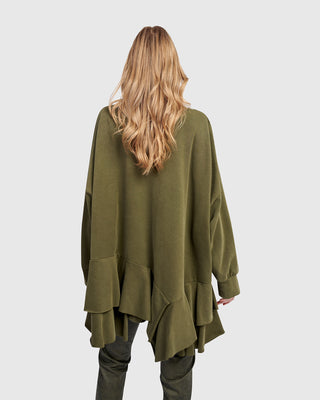 Alembika UT613O Urban Oversized Ruffle Sweatshirt, Olive - Statement Boutique