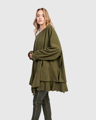 Alembika UT613O Urban Oversized Ruffle Sweatshirt, Olive - Statement Boutique