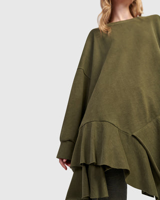 Alembika UT613O Urban Oversized Ruffle Sweatshirt, Olive - Statement Boutique