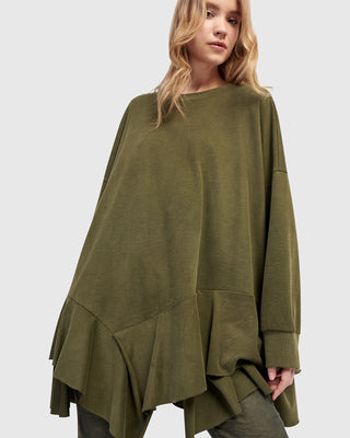 Alembika UT613O Urban Oversized Ruffle Sweatshirt, Olive - Statement Boutique