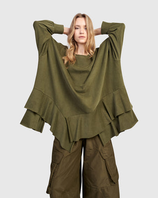 Alembika UT613O Urban Oversized Ruffle Sweatshirt, Olive - Statement Boutique