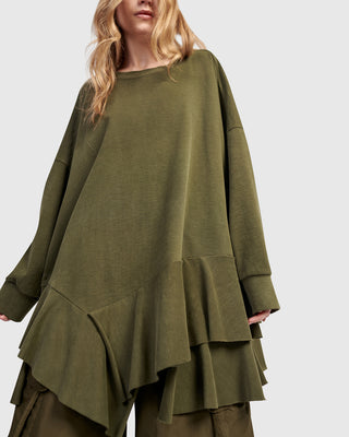Alembika UT613O Urban Oversized Ruffle Sweatshirt, Olive - Statement Boutique