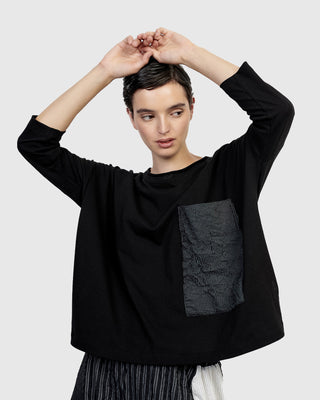 Urban Pocket Accent Knit Top, Black