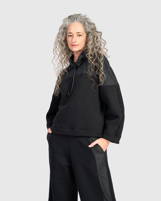 Urban Quilted Cinch Neck Top, Black