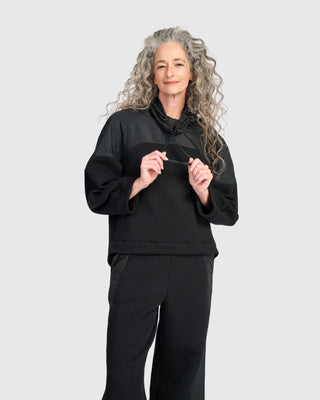 Urban Quilted Cinch Neck Top, Black