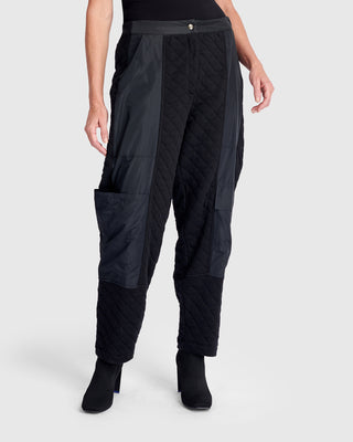 Alembika UP671B  Urban Quilted Taffeta Panel Cargo Pant, Black - Statement Boutique