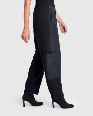 Alembika UP671B  Urban Quilted Taffeta Panel Cargo Pant, Black - Statement Boutique