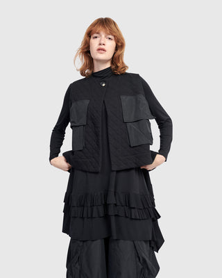 Alembika UJ649B Urban Quilted Taffeta Pocket Vest, Black - Statement Boutique