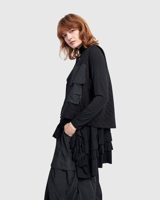 Alembika UJ649B Urban Quilted Taffeta Pocket Vest, Black - Statement Boutique