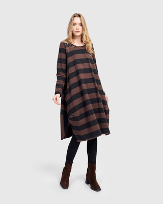Alembika UD668B Urban Striped Side Vent Dress, Brown - Statement Boutique
