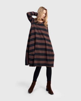 Alembika UD668B Urban Striped Side Vent Dress, Brown - Statement Boutique