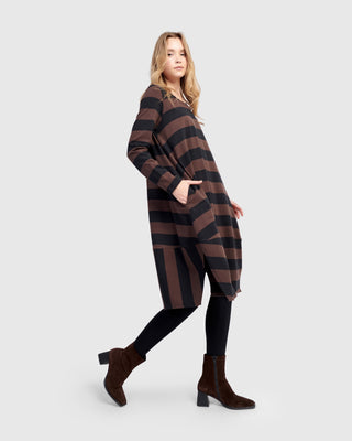 Alembika UD668B Urban Striped Side Vent Dress, Brown - Statement Boutique