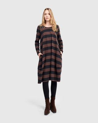 Alembika UD668B Urban Striped Side Vent Dress, Brown - Statement Boutique