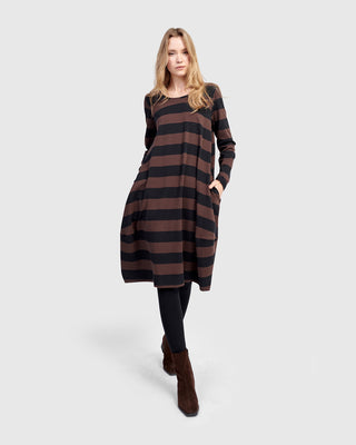 Alembika UD668B Urban Striped Side Vent Dress, Brown - Statement Boutique