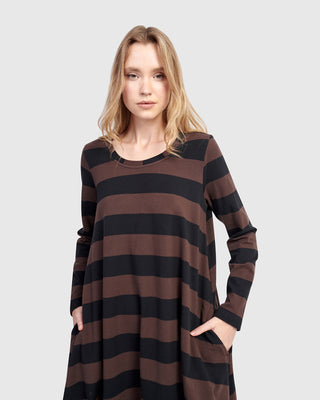 Alembika UD668B Urban Striped Side Vent Dress, Brown - Statement Boutique