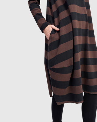 Alembika UD668B Urban Striped Side Vent Dress, Brown - Statement Boutique