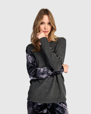 Velvet Accent Brushed Top, Grey
