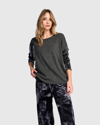 Velvet Accent Brushed Top, Grey