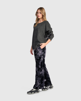 Velvet Accent Brushed Top, Grey