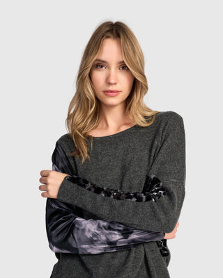 Velvet Accent Brushed Top, Grey